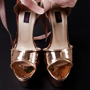 Soft Gold Rose Metallic Ballerina Lace Up Sandals