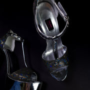 Silver Shiny Leather High Heel Sandals