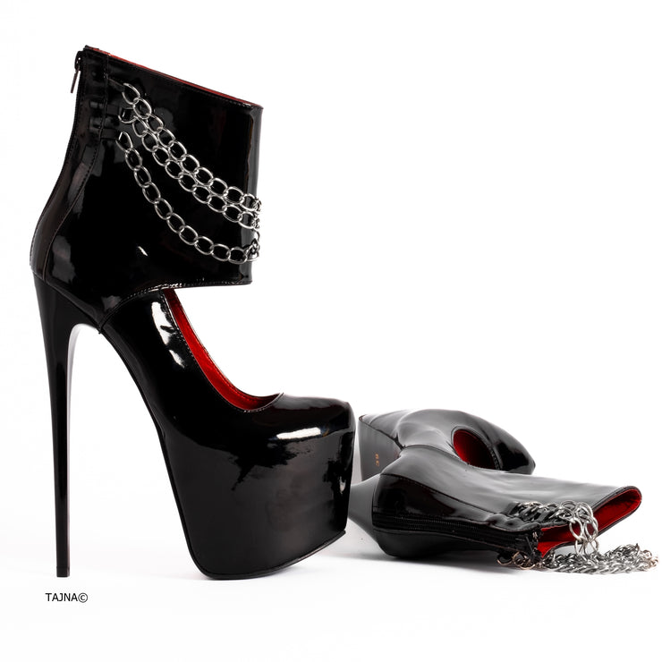Ankle Bondage Chained Black Gloss High Heels