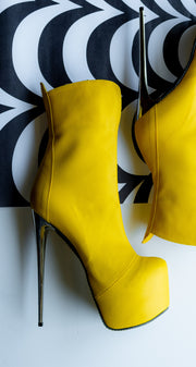 Yellow Matte Metallic High Heel Boots