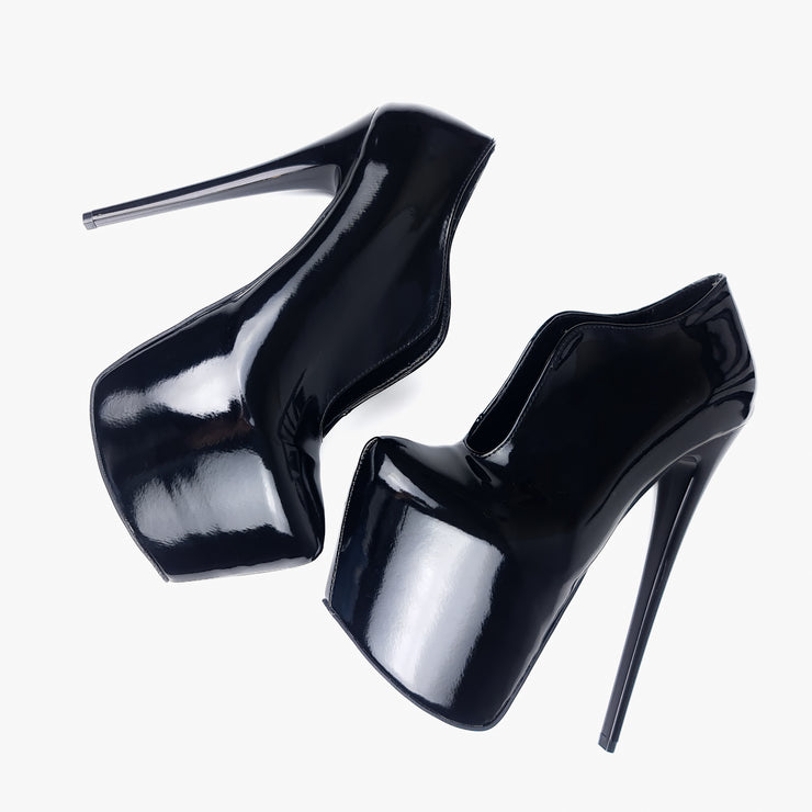 Black Gloss Mid Slit Ankle Cut High Heels