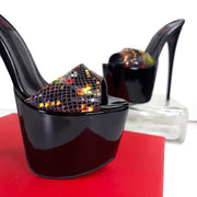 Fire Black Gloss Exotic Genuine Leather High Heel Mules