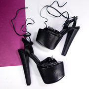 Spike Detailed Genuine Leather Black Platform Sandals 