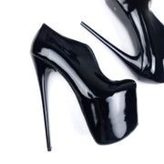Black Gloss Mid Slit Ankle Cut High Heels