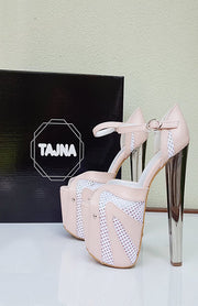 Light Pink Silver Heeled Platform Shoes - Tajna Club
