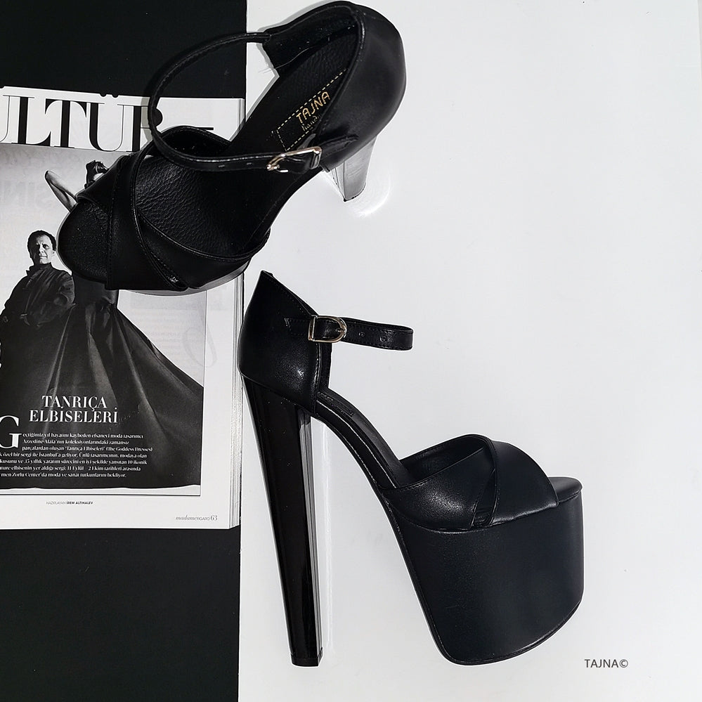black cross strap heels