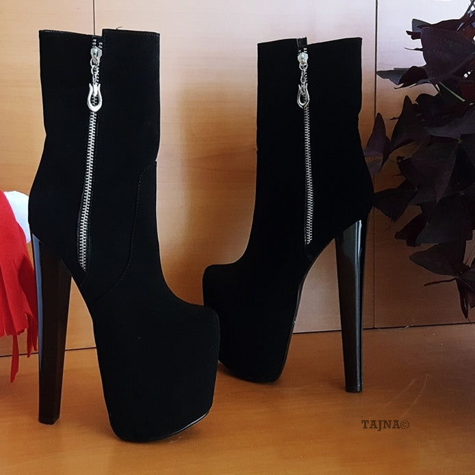 Long Black Zipper Detail Ankle Platform Boots - Tajna Club