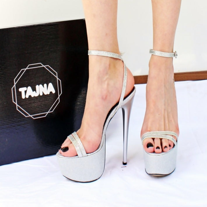 Silver Shiny Strap Peep Toe Platform Shoes - Tajna Club