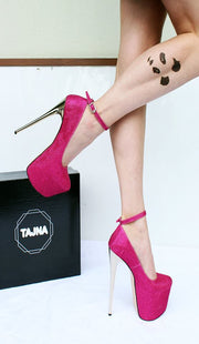Pink Shimmer High Heel Platform Shoes - Tajna Club