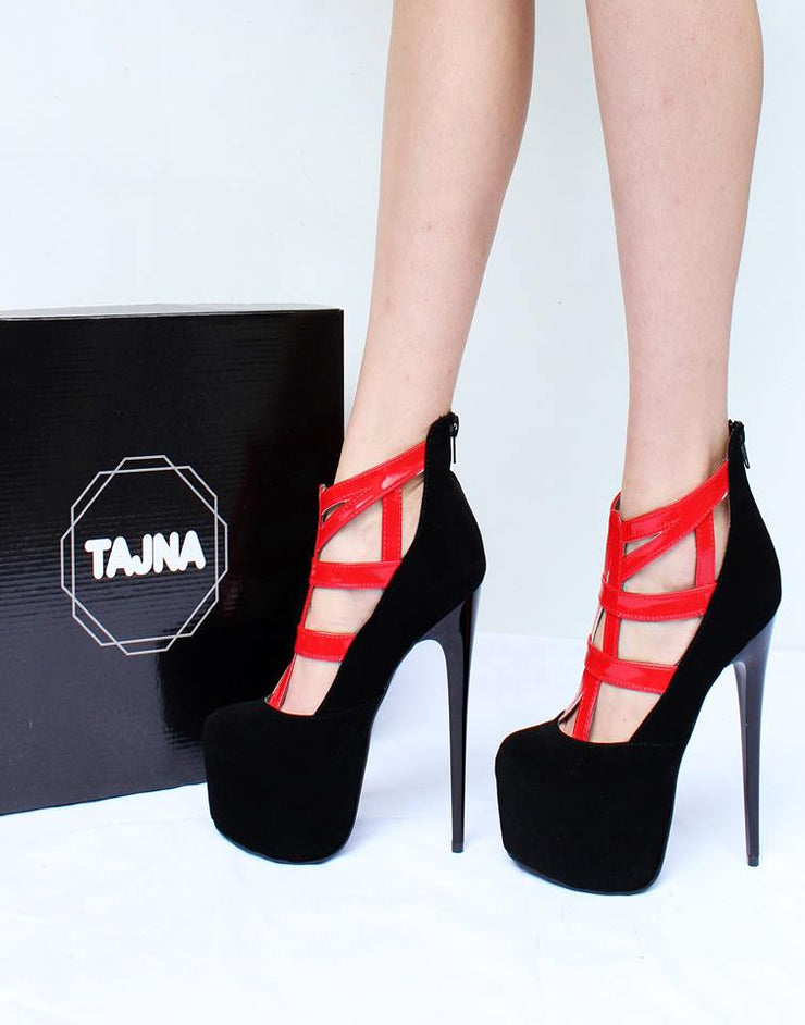 Black Red Cage High Heel Platform Shoes - Tajna Club