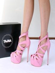 Cage Bootie Light Pink  High Heel Platform Shoes - Tajna Club