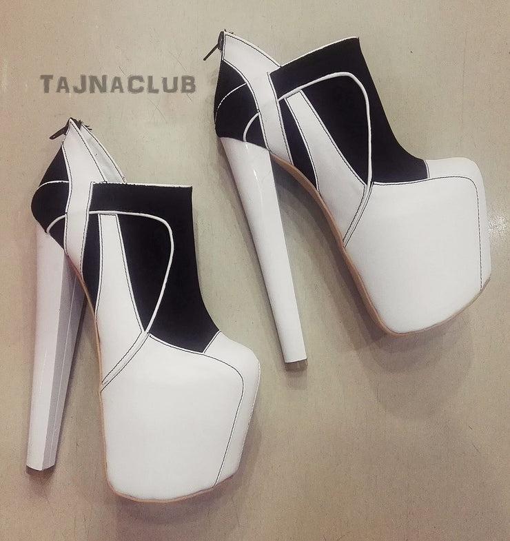 Boots Black and White Platform High Heel Shoes - Tajna Club