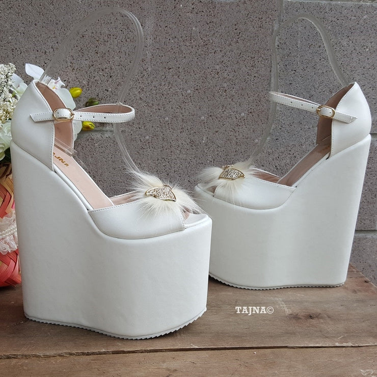 Platform White Butterfly Ribbon Wedding  Wedge Shoes - Tajna Club