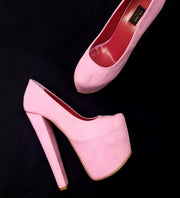 Light Pink Suede Chunky High Heel Pumps