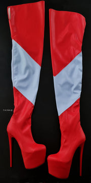 Blue Red Soft Thigh High Long Pencil Boots