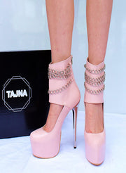 Chain Touch Bootie Light Pink  High Heel Platform Shoes - Tajna Club