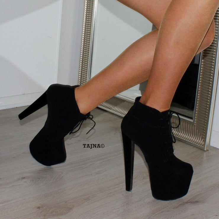 19 cm Black Lace Up High Heel Platform Boots - Tajna Club