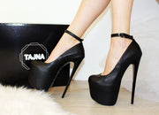 High Heel Black Ankle Strap Platform Pumps - Tajna Club