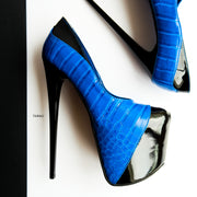 Black Blue Croco Detail High Heel Pumps