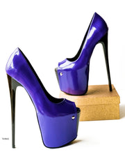 Purple Black Gloss Peep Toe High Heel Pumps