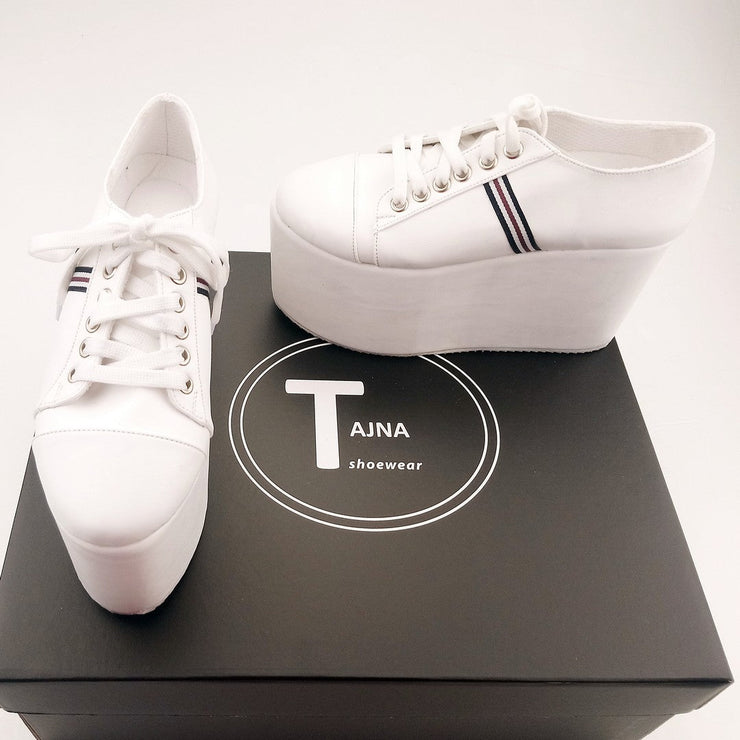 Lace Up White Sneakers Wedge Platform Shoes - Tajna Club