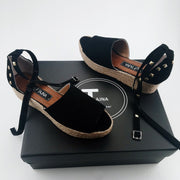 Espadril Black Pinned Wedge Sandals - Tajna Club