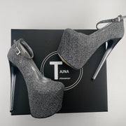 Gray Black Ankle Strap 19 cm Glassy Heel Platforms - Tajna Club