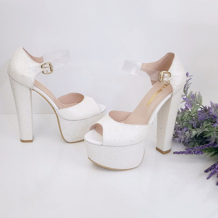 Transparent Strap Shiny Bridal White Platform Shoes - Tajna Club