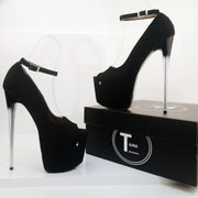 Glassy Heels Black Suede Platform - Tajna Club