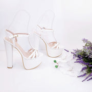 White Strap Bridal Chunky Platform Shoes - Tajna Club