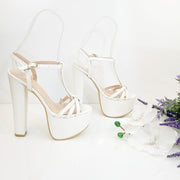White Strap Bridal Chunky Platform Shoes - Tajna Club