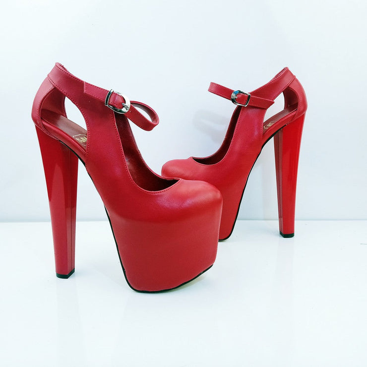 Red Slit Strap High Heel Platform Shoes - Tajna Club