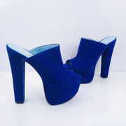 Cobalt Blue Velvet High Heel Platform Mules - Tajna Club