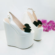 Groom White Ankle Strap Platform Wedge Bridal Shoes - Tajna Club