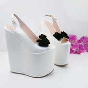 Groom White Ankle Strap Platform Wedge Bridal Shoes - Tajna Club
