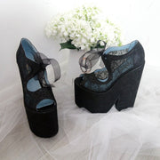 Black Full Lace Super High Heel Wedding Wedge Shoes - Tajna Club