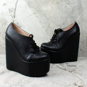Black Lace Up Wedge Shoes - Tajna Club