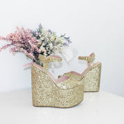 Gold Glitter Bridal High Heel Platform Shoes - Tajna Club