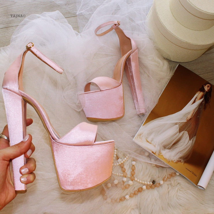 Light Pink Satin Bridal Platform Shoes - Tajna Club