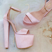Light Pink Satin Bridal Platform Shoes - Tajna Club