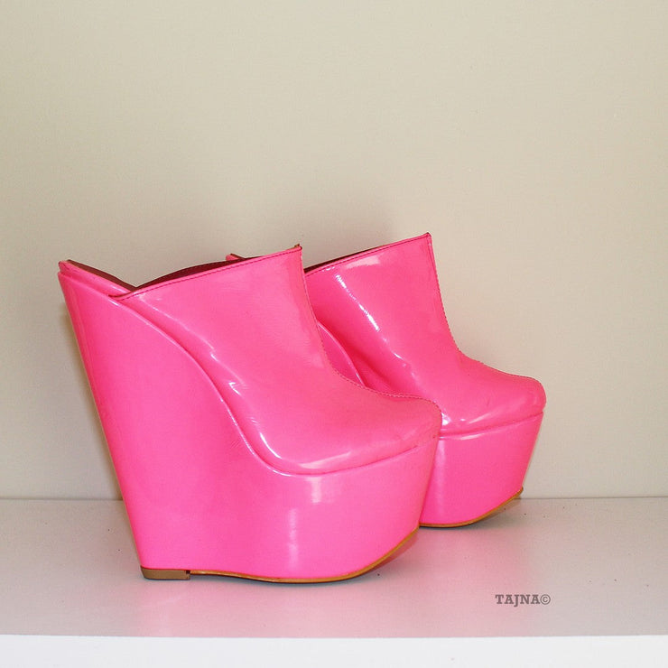Neon Pink 17 cm Heel Wedge Mules - Tajna Club