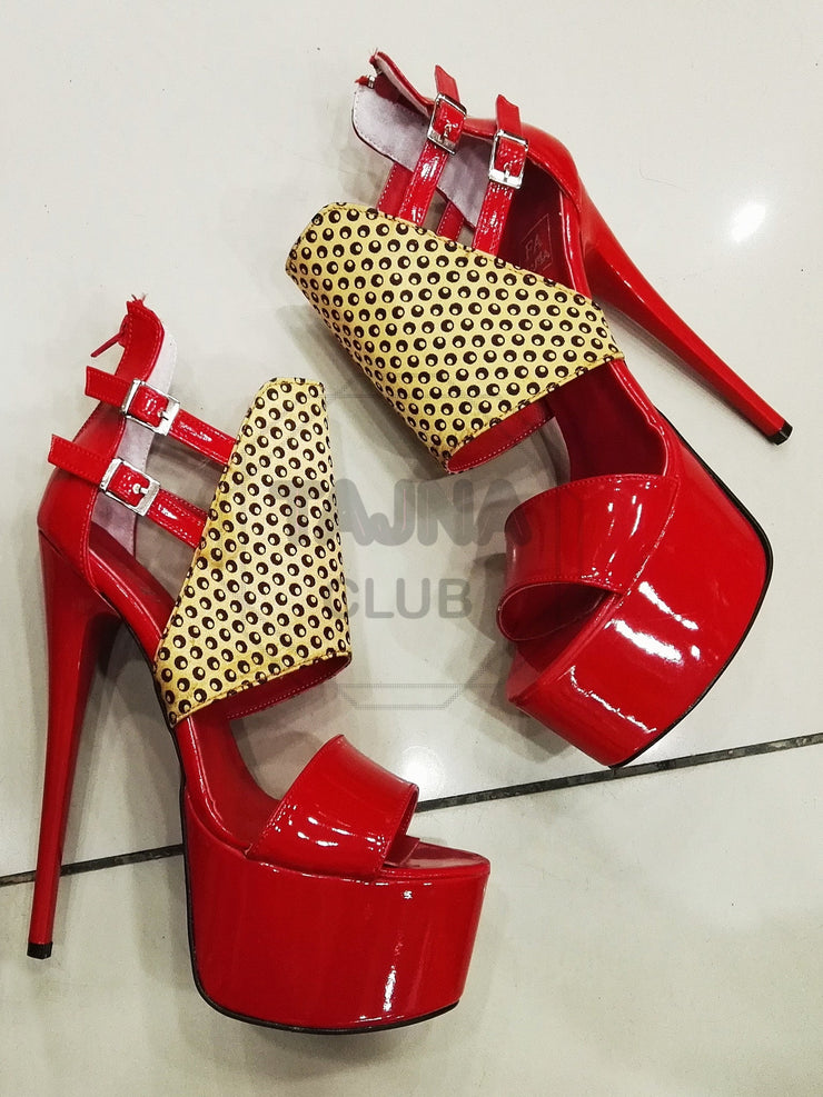 Open-Toe Ankle-Strap Red Platform Shoes - Tajna Club