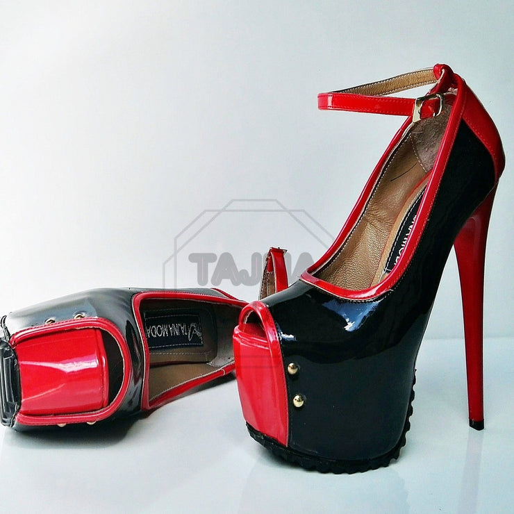 Red and Black Patent Leather High Heel Platform Pumps - Tajna Club