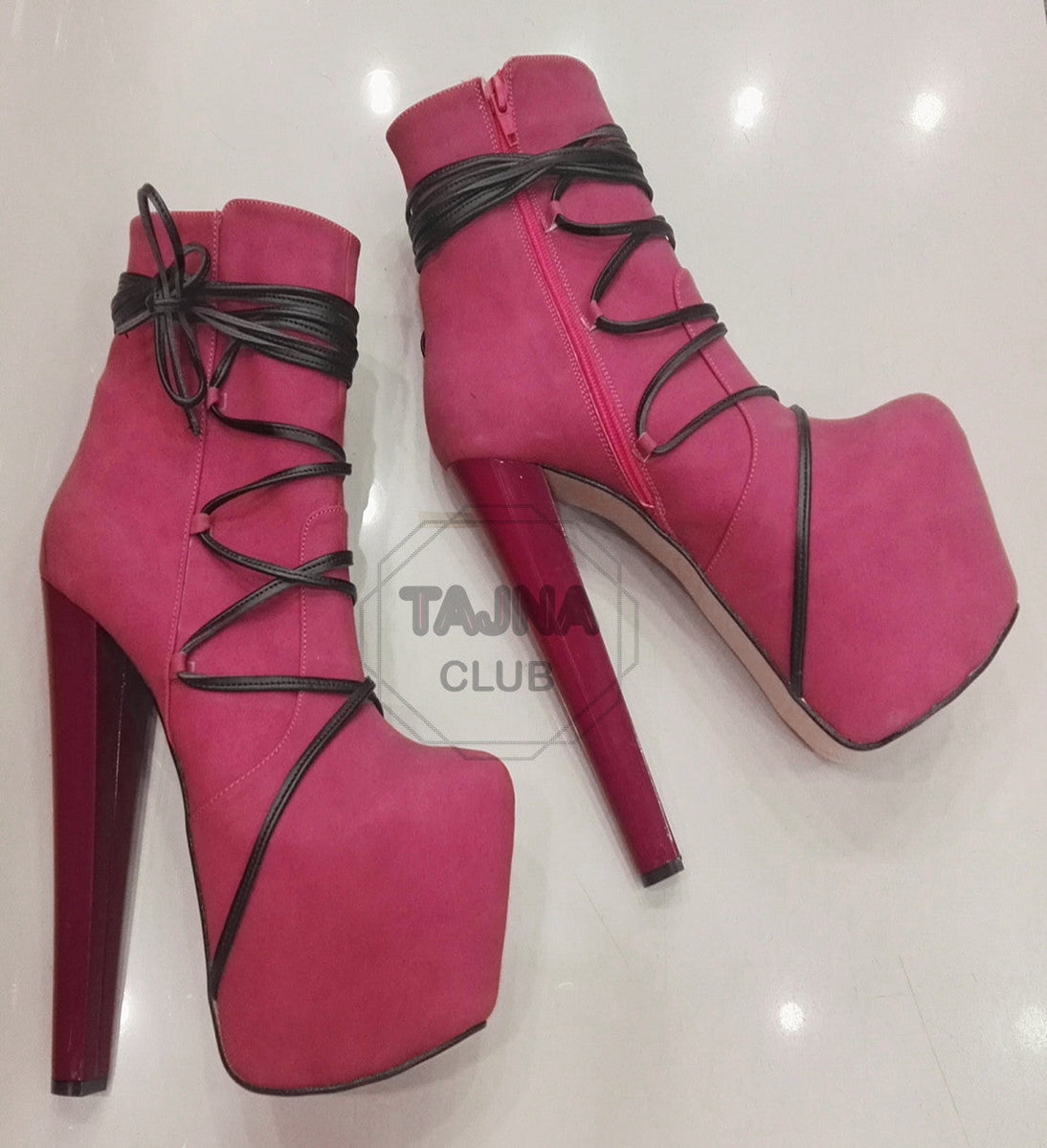 Pink Platform Lace-up Stiletto Ankle Boots