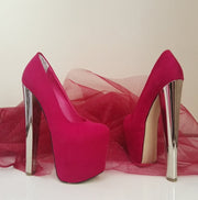 Dark Pink Suede Silver Metalic 19 cm High Heel Platform Shoes - Tajna Club