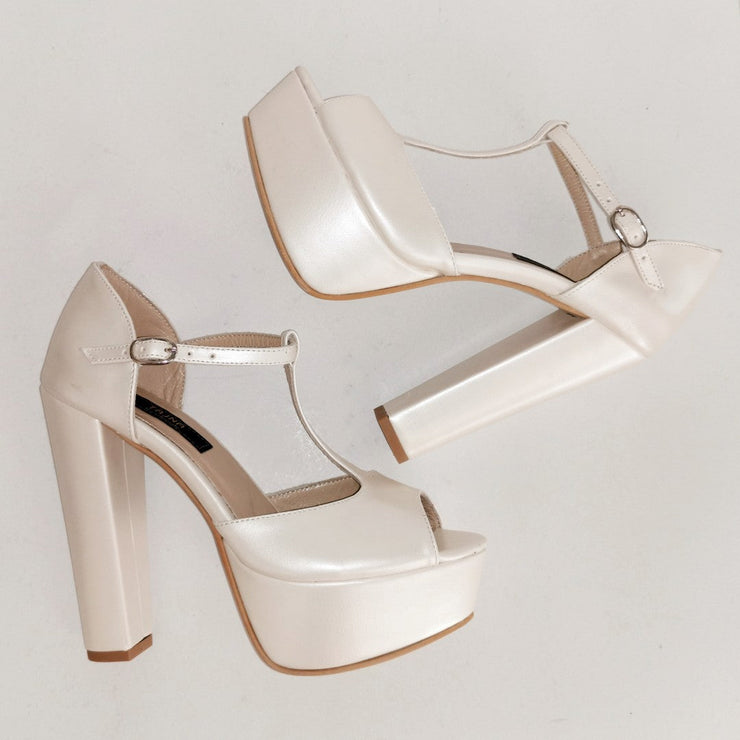 Ivory Thick Heel Platform Wedding Shoes - Tajna Club