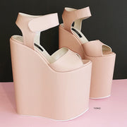 Powder Soft Pink High Heel Wedges Ankle Strap - Tajna Club