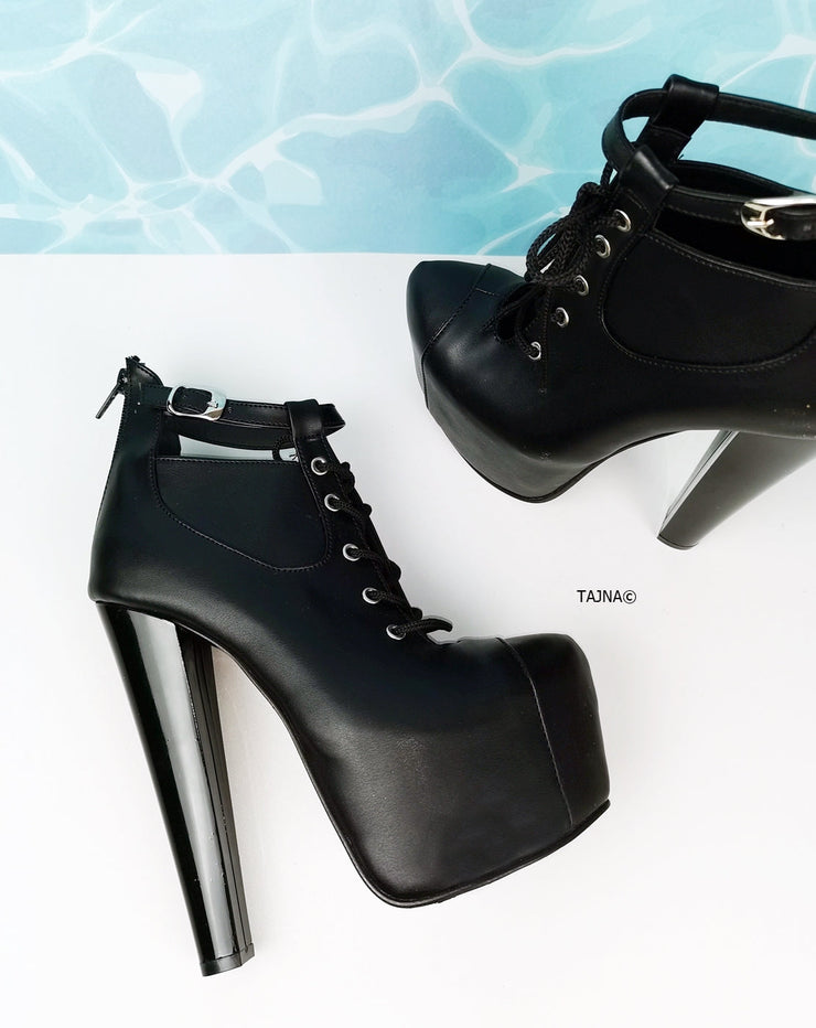 Black Lace Up Ankle Heel Platform Shoe - Tajna Club