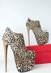 Leopard Touch Ankle Heel Booties - Tajna Club