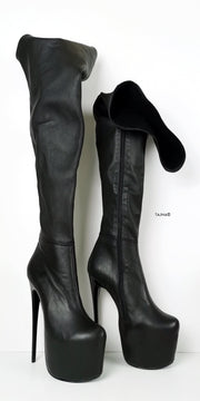 Genuine Leather Black Thigh High Boots - Tajna Club